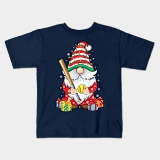 cute gnomes softball lover's funny Christmas gnome softball Kids T-Shirt